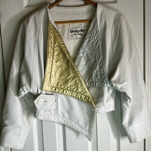 Gloria Vanderbilt Women's White and Gold Bomber Jacket